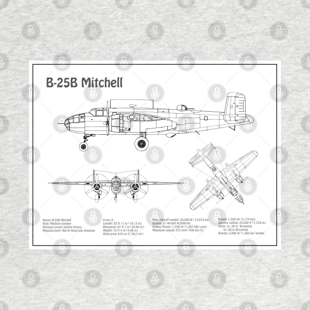 B-25B Mitchell Doolittle - Airplane Blueprint - BD by SPJE Illustration Photography